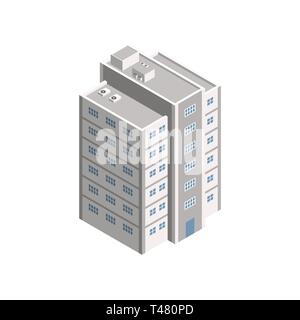 Vektor isometrische Stadt Gebäude. Vektor isometrische Stadt Gebäude Symbol isoliert auf weißem Hintergrund. Privates Haus, Immobilien, öffentliche Gebäude, Hotel. Stock Vektor