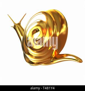 3d fantasy Tier, gold Schnecke auf weißem Hintergrund Stockfoto