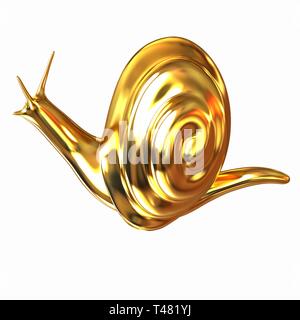 3d fantasy Tier, gold Schnecke auf weißem Hintergrund Stockfoto