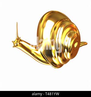 3d fantasy Tier, gold Schnecke auf weißem Hintergrund Stockfoto