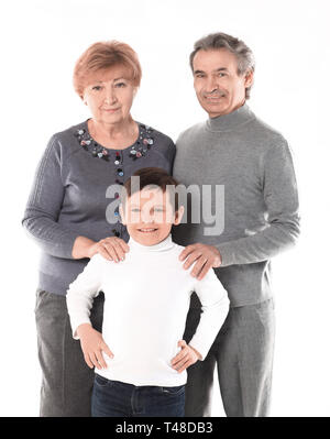 Familie Foto von Oma, Opa und Enkel. auf weißem Hintergrund. Stockfoto