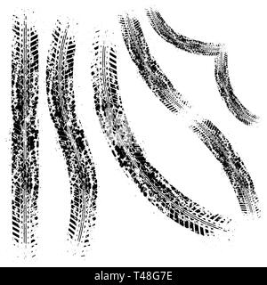 Satz von Grunge Reifenspur unterschiedliche Formen auf weißem Hintergrund Stock Vektor