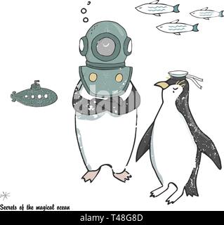 Pinguine Eisscholle vektor Feier gruss Geburtstagskarte winter Stimmung freundliche Schule weihnachten urlaub schreiben Tag landschaft schnee Flocke Band u-Boot Stock Vektor