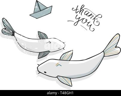 Vektor fische Wels Lächeln Gesicht lustig shabby Stil vector Farbe Textur Charakter zeichnen Abbildung weißen Fisch Sea Life drawing clip art Fluss logo Stock Vektor