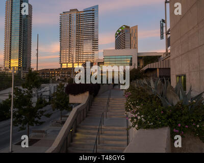 Seaholm District in Downtown Austin, Texas bei Sonnenuntergang Stockfoto