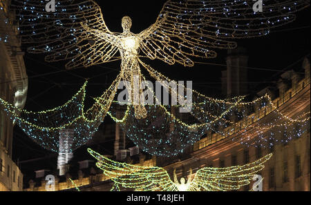 Engel Weihnachtslichter auf Regents Street in London. Stockfoto