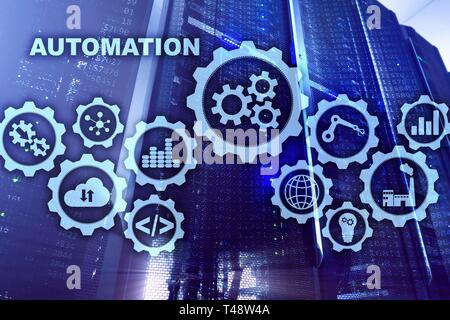 Automatisierung die Produktivität erhöhen. Technologie Prozess auf einem Server Raumhintergrund Stockfoto