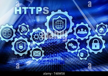 HTTPS. Hypertext Transport Protocol Secure. Technologiekonzept auf dem Server Zimmer Hintergrund. Virtuelle Symbol für Network Security Web Service. Stockfoto