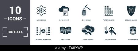 Big Data Set icons Collection. Enthält einfache Elemente wie Daten Wissenschaft, Cloud Bericht, Data Mining, Mustererkennung, gesichertes Backup, Data Center ein Stock Vektor