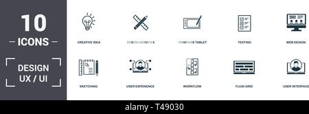 Design der Benutzeroberfläche und der Ux eingestellt icons Collection. Enthält einfache Elemente wie Design, Grafiktablett, Test, Web Design, Digital Art, Workflow Stock Vektor