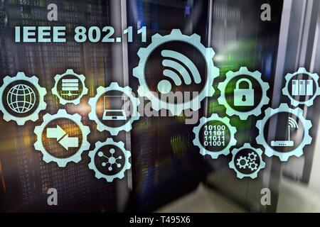 Drahtlose Datenübertragung Konzept IEEE 802.11. Server Hintergrund Stockfoto