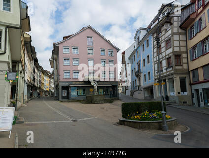 Wil, SG/Schweiz - April 8, 2019: Blick auf die historische Altstadt in der Schweizer Stadt Wil Stockfoto