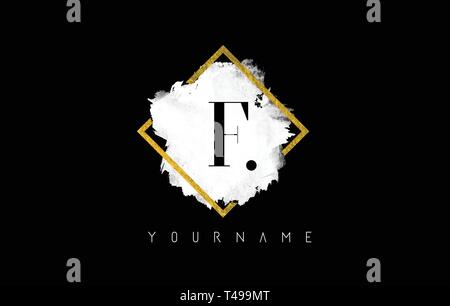Der Buchstabe F Logo Design mit weißer Tinte Anschlag über Golden Square Rahmen. Stock Vektor