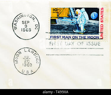 Commemorative Apollo 11 Mondlandung Briefmarke von 1969 Stockfoto