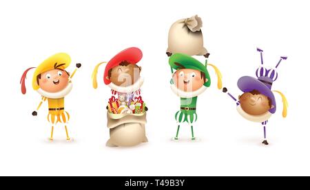 Sankt Nikolaus oder Sinterklaas Helfer - glücklich süße bunte Zeichen - zwarte Piet Vektor-illustration isoliert auf weißem Stock Vektor