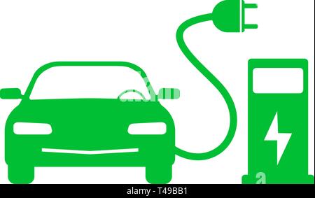 Grün Elektroauto und Ladestation Symbol Stock Vektor