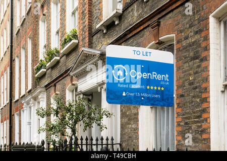 Agenten zu lassen auf ein Haus durch die Online Agentur OpenRent in Bloomsbury, London zu lassen. Stockfoto