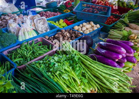 Thai asiatische Lebensmittelgeschäfte Basar mit frischem Gemüse Stockfoto