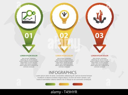 Moderne 3D-Vektor Illustration. Kreisförmige Infografik Vorlage mit drei Elemente, Symbole, Pfeile, Text. Für Unternehmen entwickelt, Präsentationen Stock Vektor