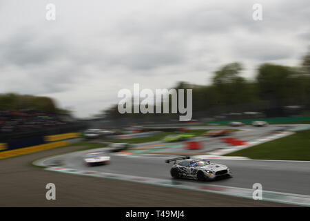 Monza, Italien. 14 Apr, 2019. Ram Racing Mercedes-AMG GT3 mit Pro-Am-Cup Fahrer Remon Vos,- & Tom Onslow-Cole während der 2019 Blancpain GT Serie am Autodromo di Monza, Monza, Italien am 14. April 2019. Foto von Jurek Biegus. Nur die redaktionelle Nutzung, eine Lizenz für die gewerbliche Nutzung erforderlich. Keine Verwendung in Wetten, Spiele oder einer einzelnen Verein/Liga/player Publikationen. Credit: UK Sport Pics Ltd/Alamy leben Nachrichten Stockfoto