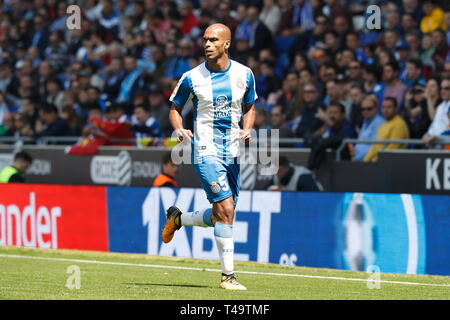 Barcelona, Spanien. 13 Apr, 2018. Naldo (Espanyol) Fußball: Spanisch "La Liga Santander' Match zwischen RCD Espanyol 2-1 Deportivo Alaves am RCDE Stadion in Barcelona, Spanien. Credit: mutsu Kawamori/LBA/Alamy leben Nachrichten Stockfoto