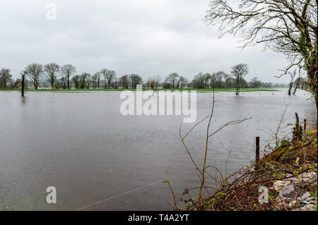 Caheragh, West Cork, Irland. April 2019. Ein Großteil Irlands befindet sich derzeit inmitten einer von Met Éireann ausgestellten Status Orange Regenwarnung. Viele Felder in West Cork sind überflutet, nachdem zahlreiche Flüsse ihre Ufer wegen des sintflutartigen Regens platzen. Quelle: AG News/Alamy Live News. Stockfoto