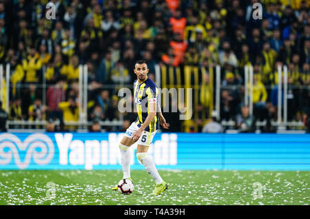 April 14, 2019: Mehmet Topal von Fenerbache während der türkischen Super Lig Übereinstimmung zwischen Fenerbache und Galatasaray am ÅžÃ¼krÃ¼ SaracoÄŸlu Stadion in Istanbul, Türkei. Ulrik Pedersen/CSM. Stockfoto