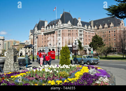 Fairmont Empress Hotel in Victoria BC im Frühjahr 2019. Inneren Hafen von Victoria BC Kanada. Stockfoto