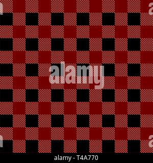 Buffalo plaid nahtlose Muster mit schwarzen Linien. Abwechselnd roten und schwarzen Quadrate Holzfäller Hintergrund. Vector Illustration.eps 10. Stock Vektor