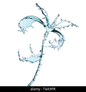 Blume aus Wasser spritzt isoliert auf weißem Stockfoto