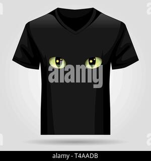 Vorlage schwarzes T-Shirt mit Katzenaugen. Vector Illustration Stock Vektor