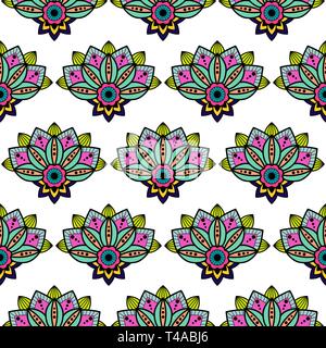 Mehendi Mandala Design Blume mit Hängende hängende Details vector nahtlose Muster. Stock Vektor