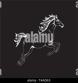 Bild mit einem galoppierenden Pferd. Laufende Tier tattoo. Kreide auf einer Tafel. Stock Vektor