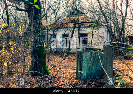 Verlassene Dorf Novoshepelychi in der Nähe von Tschernobyl. Es wurde am 27. April 1986 evakuiert, Tag nach dem Verheerendsten nuc Stockfoto