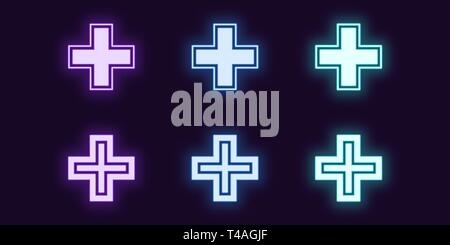 Neon Icon Set von medizinischen Kreuz. Vector Illustration von leuchtenden Neon Medizinische Kreuz. Digitale Symbol, Zeichen und Symbol für Healthcare Service isoliert, Conf Stock Vektor