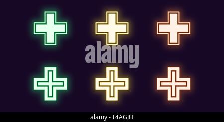 Neon Icon Set von medizinischen Kreuz. Vector Illustration von leuchtenden Neon Medizinische Kreuz. Digitale Symbol, Zeichen und Symbol für Healthcare Service isoliert, Conf Stock Vektor