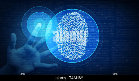 Biometrische Identität wie ein Fingerabdruck kybernetische Technik Konzept in einer 3D-Darstellung Stil. Stockfoto