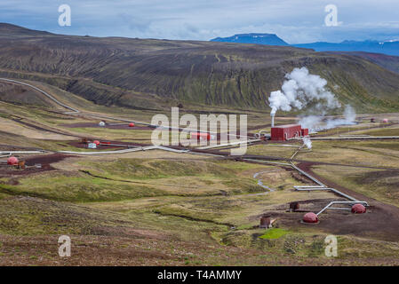 Luftaufnahme auf Kroflustod - Krafla geothermisches Kraftwerk in der Nähe der Krafla Vulkan in Island Stockfoto