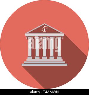 Gerichtsgebäude das Symbol. Flaches Design Kreis mit langen Schatten. Vector Illustration. Stock Vektor