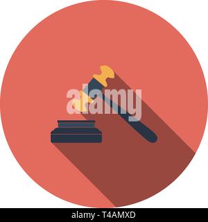 Richter hammer Symbol. Flaches Design Kreis mit langen Schatten. Vector Illustration. Stock Vektor