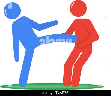 Flache vektorsymbol Kampf, Konflikt, körperlichen Mißbrauch, rote und blaue Croupier, Beat ein Mann Vector Illustration Stock Vektor