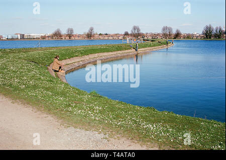 Forellen am Ufer des Walthamstow Stauseen, auf Feuchtgebiete, Walthamstow North East London UK Stockfoto