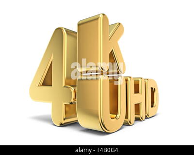 Ultra HD (High Definition) Auflösung Technologie 4K-Konzept UHD 3D-Render Abbildung auf weißem Hintergrund Stockfoto