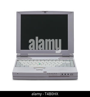 Retro Vintage Laptop Computer isoliert auf weißem Hintergrund. Stockfoto