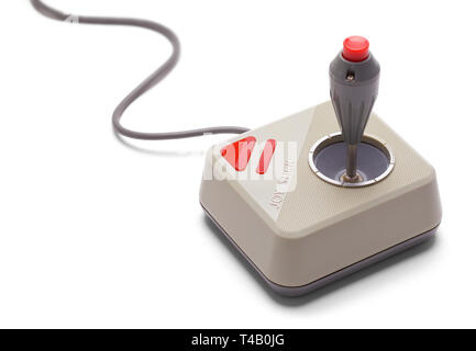 Retro Joy Stick Game Controller isoliert auf weißem Hintergrund. Stockfoto