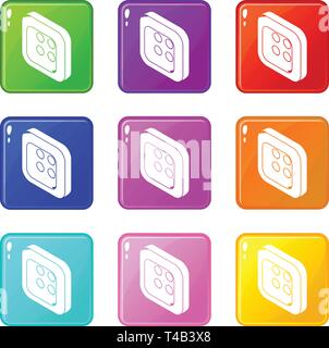 Platz Kleidung Button Icons Set 9 Colour Collection Stock Vektor