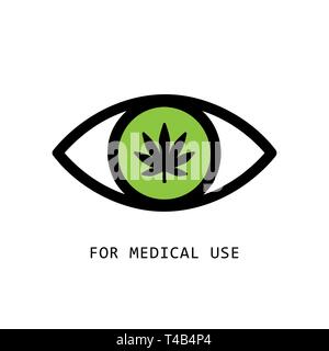 Green Eye mit Cannabis leaf Symbol für medizinische Verwendung auf weißem Hintergrund EPS Vector Illustration 10 isoliert Stock Vektor