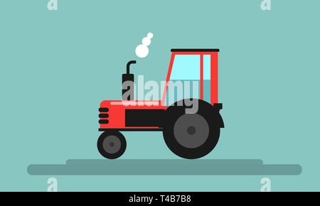 Red Farm Traktor. Flachen farbe Stil Vector Illustration. Stock Vektor