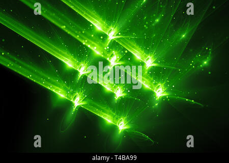 Grün leuchtende quantum Waffe oder Laserstrahlen beschossen, computer-generierte Zusammenfassung Hintergrund Stockfoto