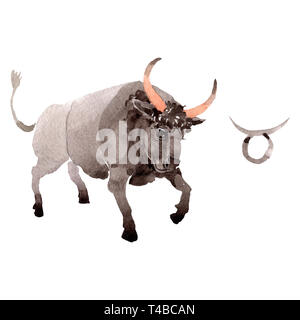 Stier Sternzeichen, Astrologie Symbol. Aquarell Hintergrund Abbildung. Isolierte Horoskop Abbildung Element. Stockfoto